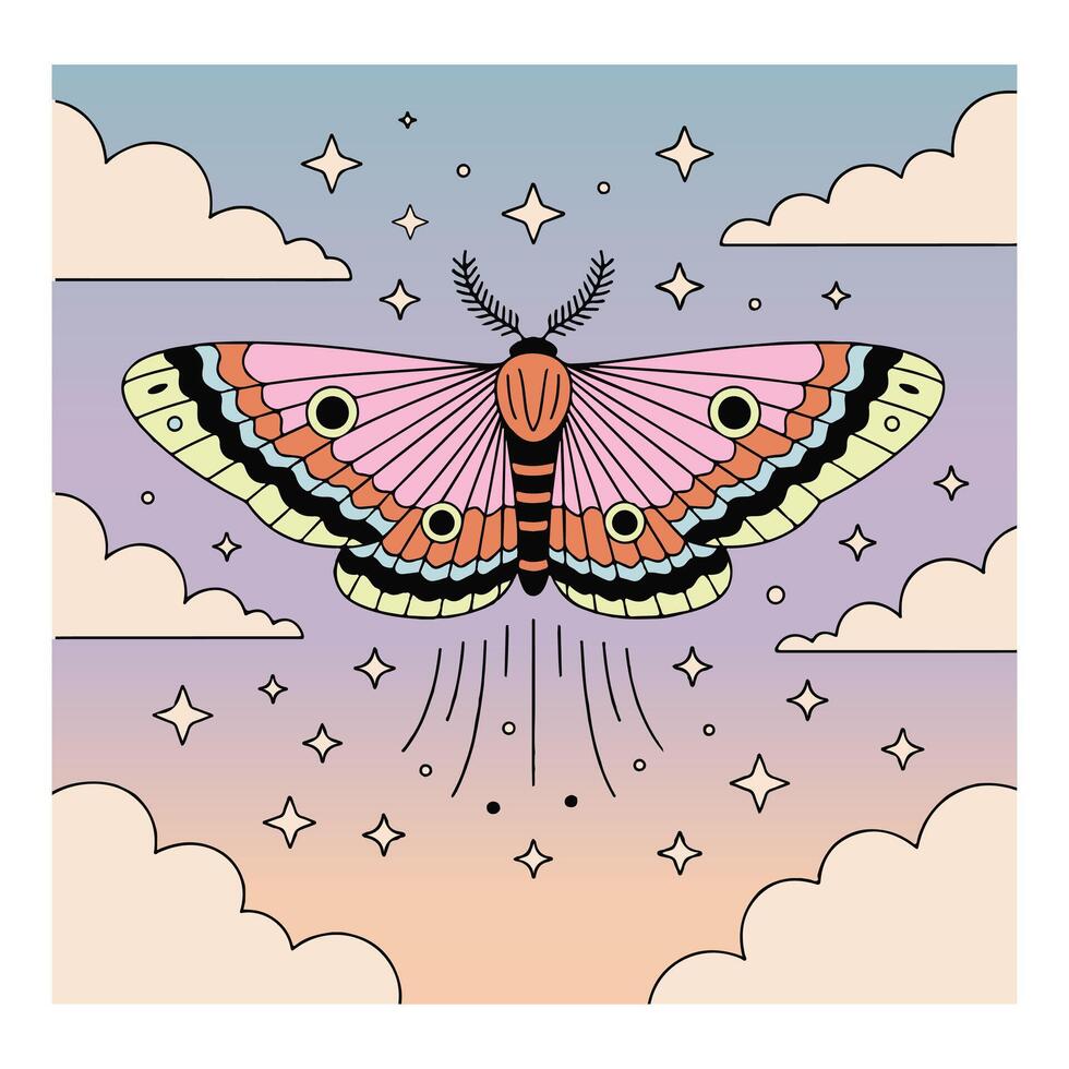 Vintage Insect Illustration on Boho Butterfly Shirt vector