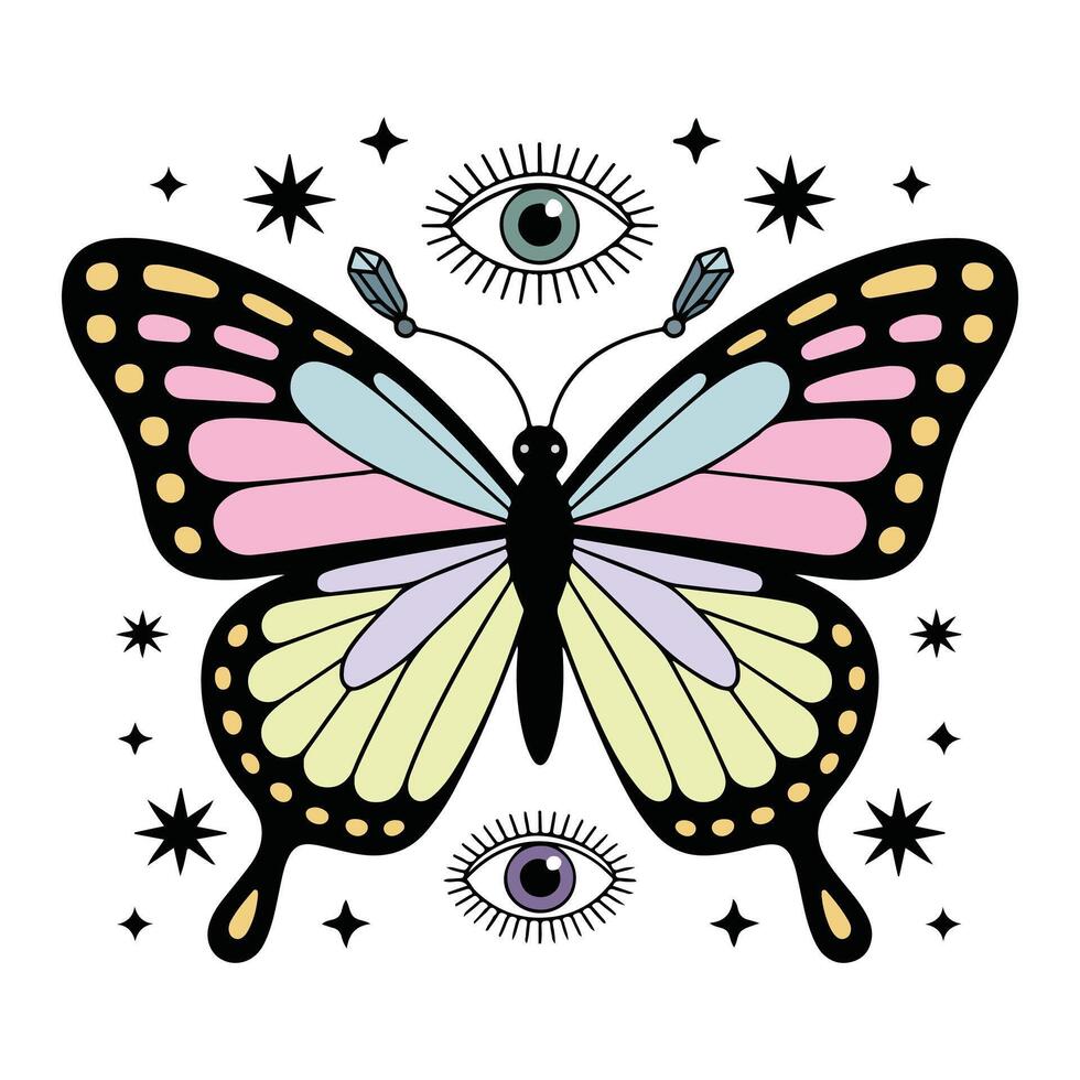Boho Butterfly Tee with Mystic Moth Art Sublimation vector