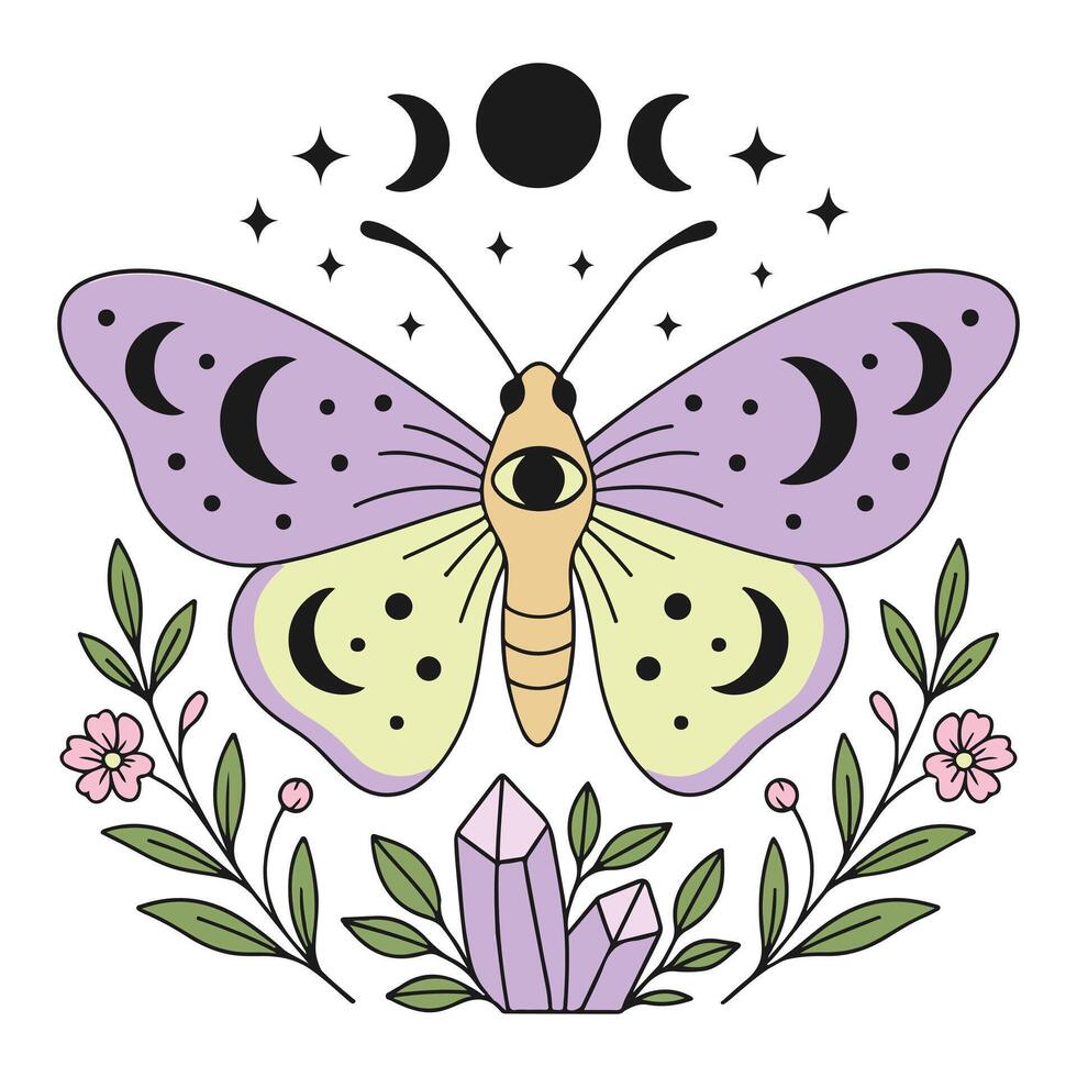 Feminine Moth and Butterfly T-shirt in Boho Design vector