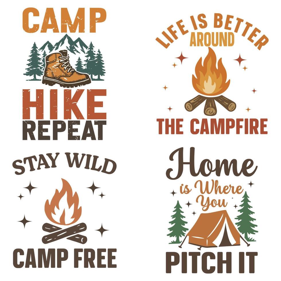 Set of Adventure Camping T-shirt , summer Nature Vacation Design Sublimation, Camping lover Gift vector