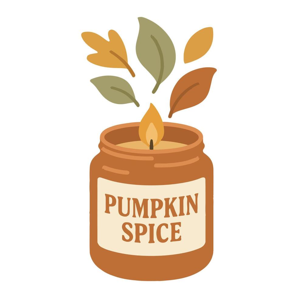 Pumpkin Spice Candle illustration - Fall Autumn Clipart, Retro Boho Autumn design sublimation, Happy Fall season vibes vector