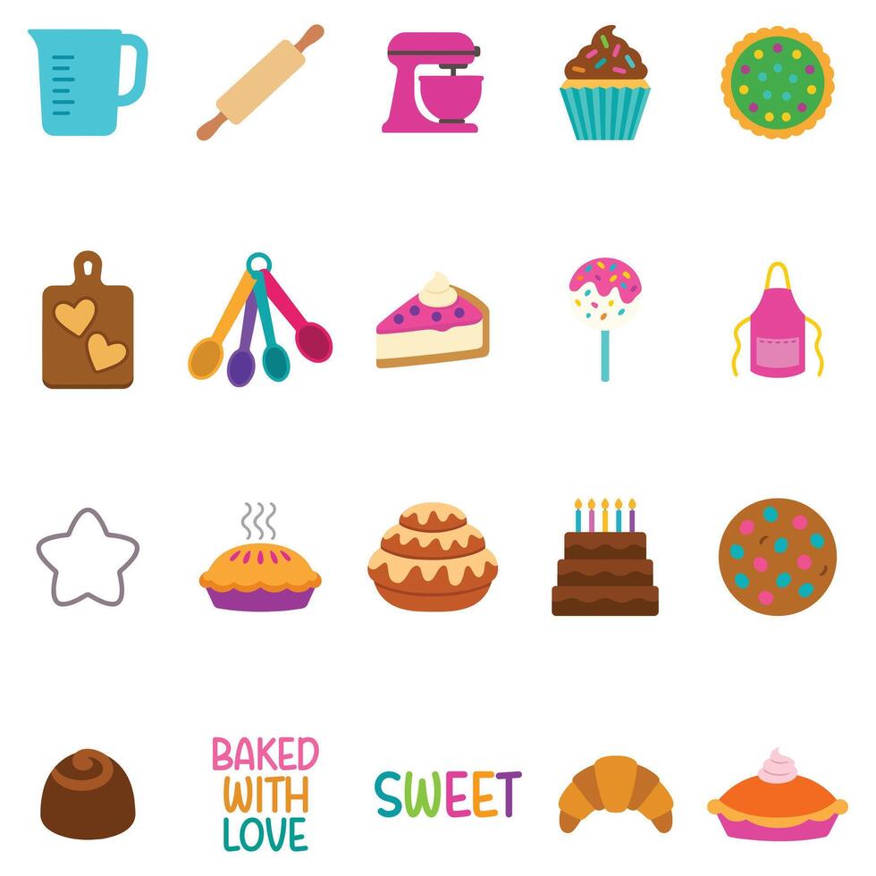 Bundle Of Sweet Bakery Cooking Clipart, Kitchen Bakery Sublimation Design, Bakery Elements Design Illustration vector