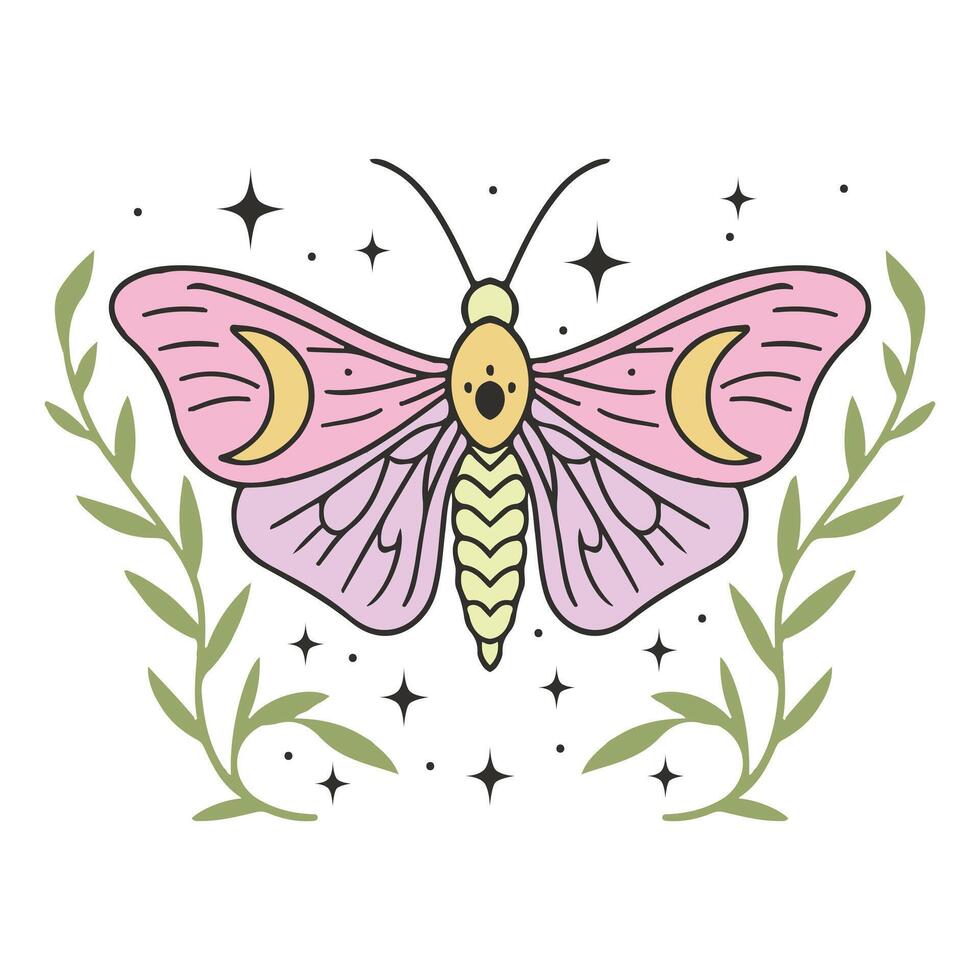 Vintage Boho Tee with Detailed Moth Insect Art vector
