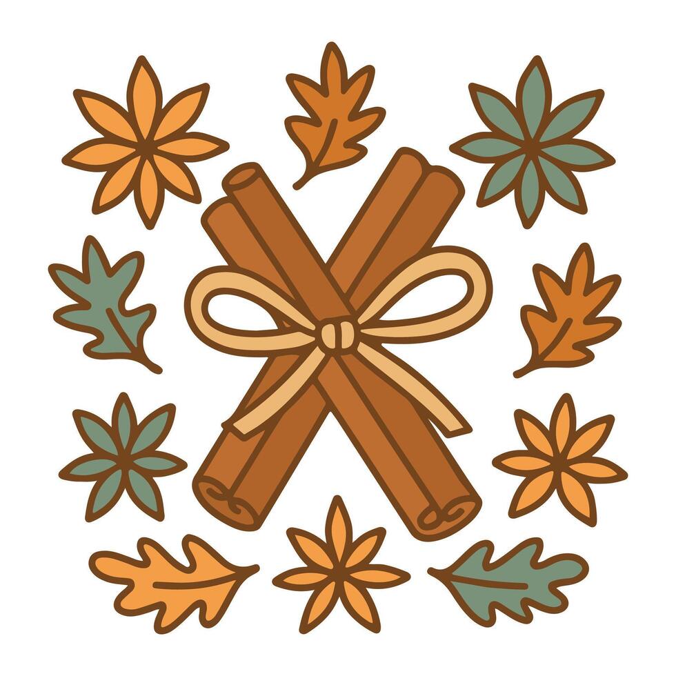 Cinnamon Stick Bundle illustration - Fall Autumn Clipart, Retro Boho Autumn design sublimation, Happy Fall season vibes vector