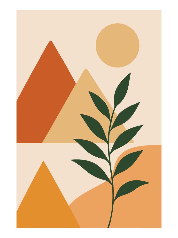 Abstract Desert Landscape Print - Abstract Boho Wall Art , Retro home decor illustration, minimalist Wall art vector