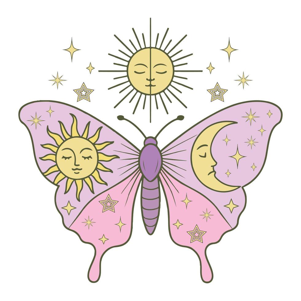 Bohemian Insect Shirt with Mystic Moth and Butterfly vector