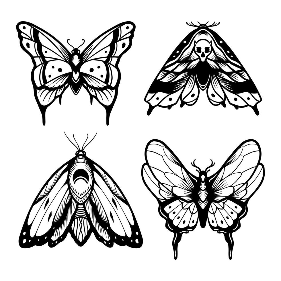 hand drawn bundle of butterfly illustrations black and white vector