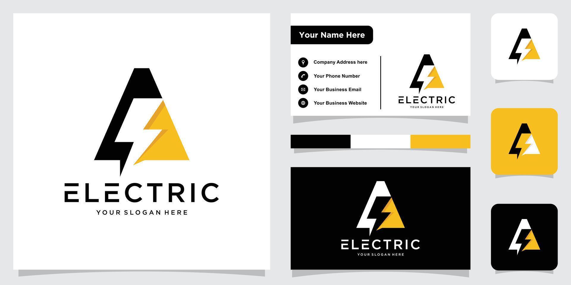 Letter A Electric Logo, letter A and lightning bolt combination, illustration vector