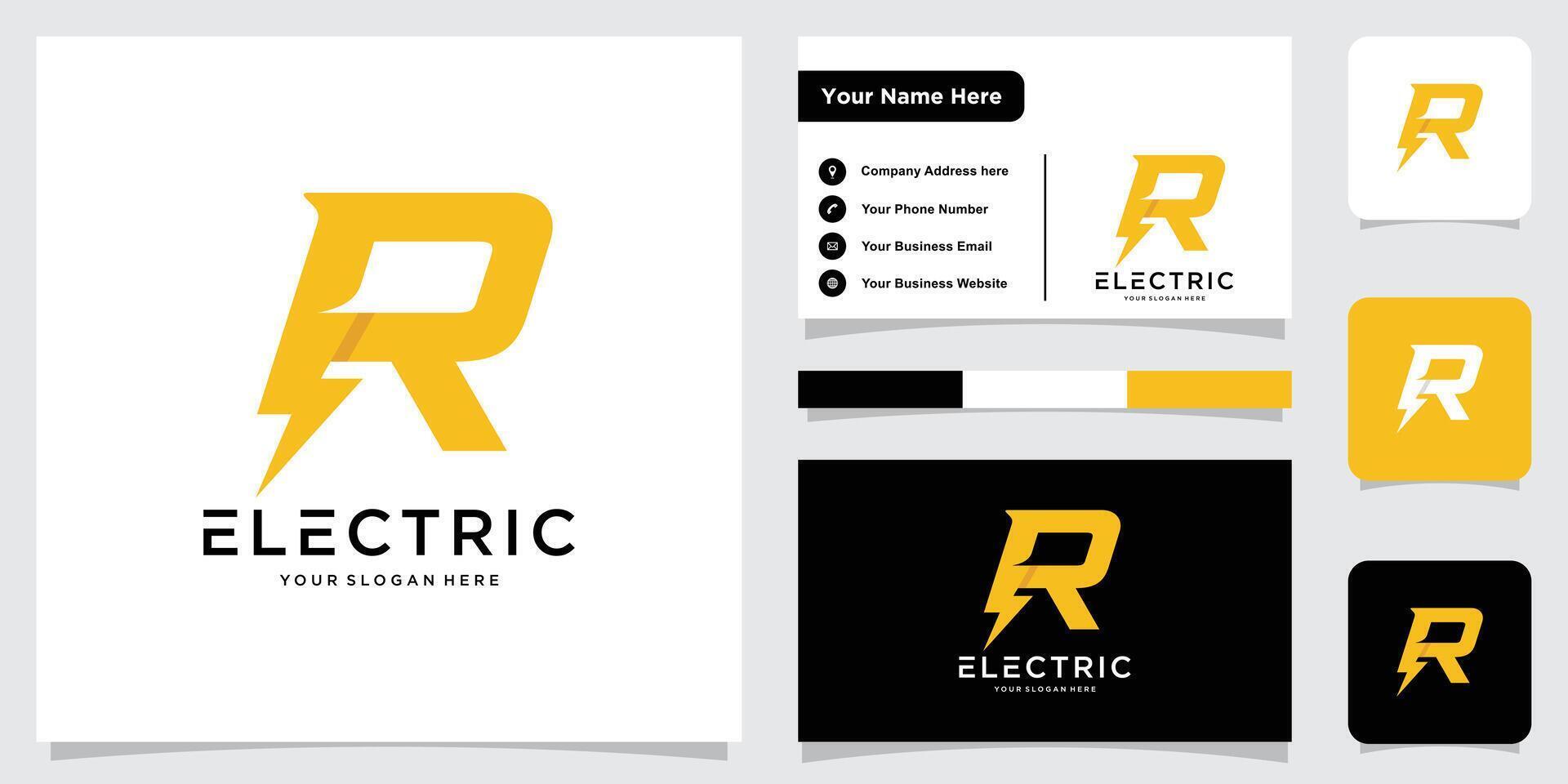 Initial letter R electric logo, Letter R and thunder bolt combination, vector