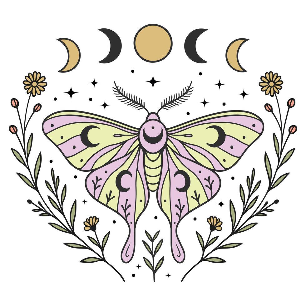 Magical Insect Art on Boho Butterfly Moth Tee vector