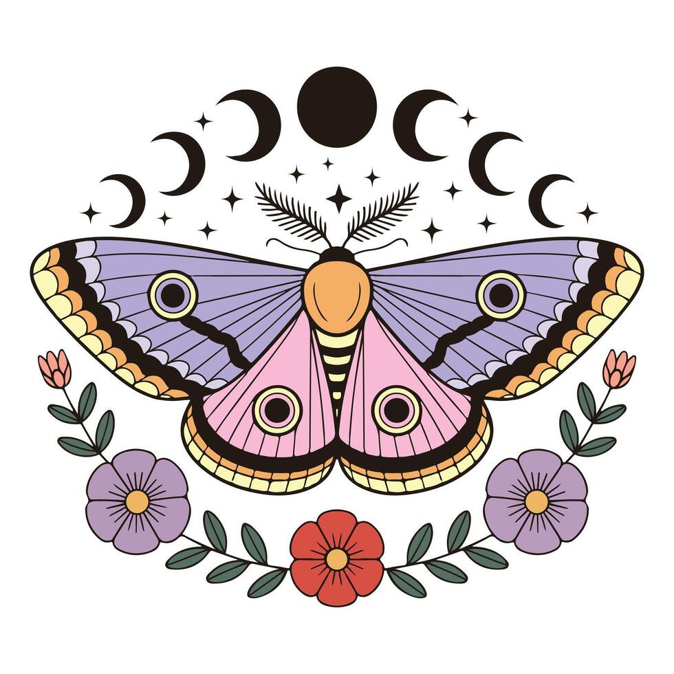 Feminine and Flowing Boho Butterfly and Moth Shirt vector