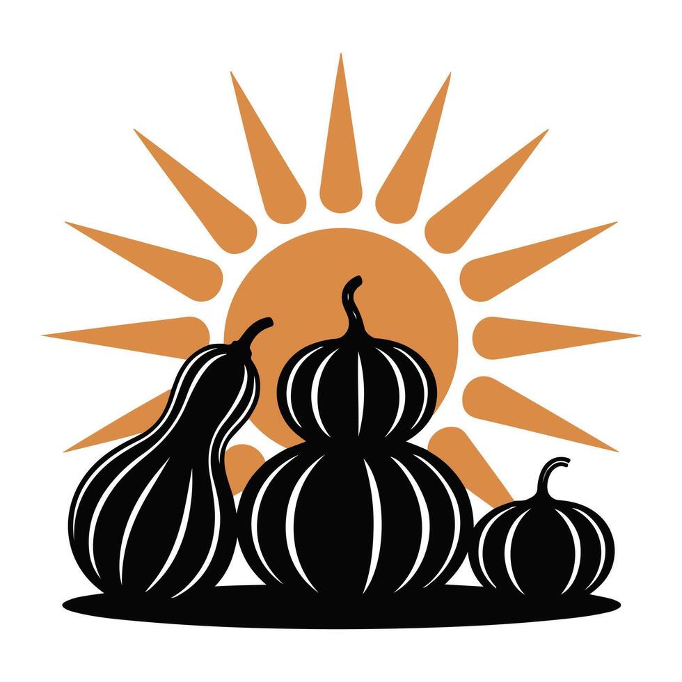 Sunbeam Gourd Stack illustration - Fall Autumn Clipart, Retro Boho Autumn design sublimation, Happy Fall season vibes vector