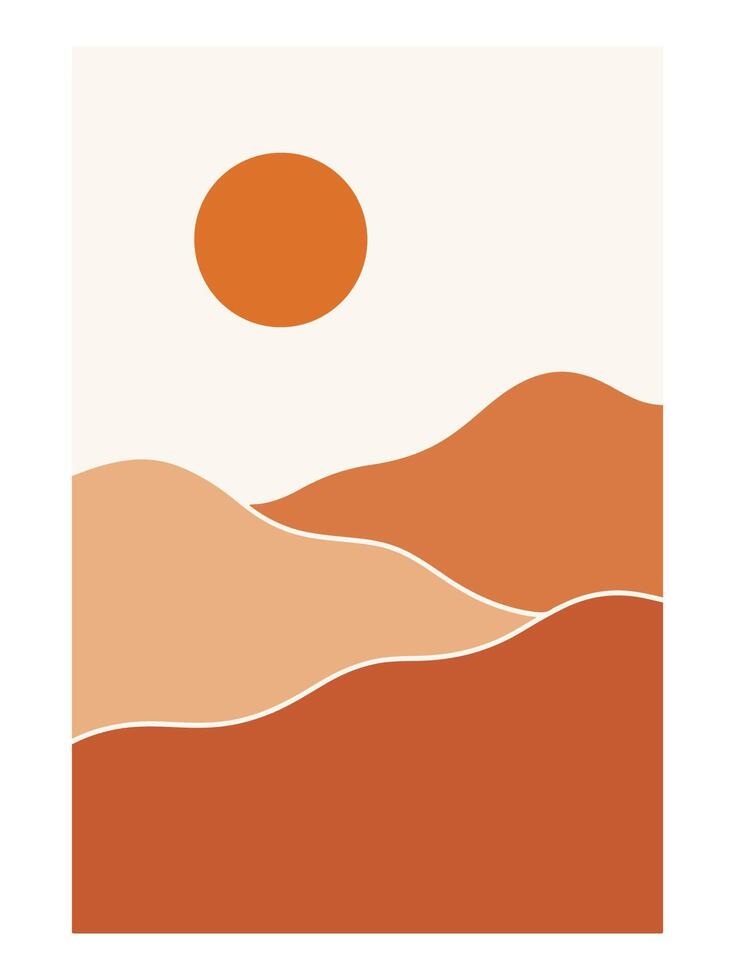 Wavy Desert Silhouettes - Abstract Boho Wall Art, Retro home decor illustration, minimalist Wall art vector