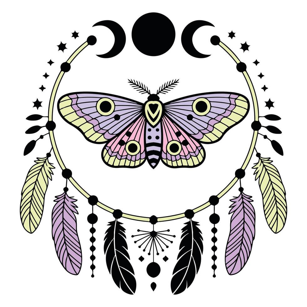 Hand Drawn Boho Moth T-shirt with Butterfly Art vector