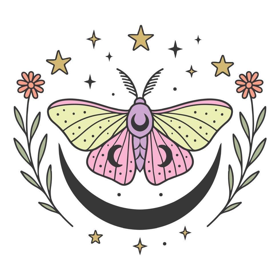 Stylish Boho Shirt with Butterfly and Moth Design vector
