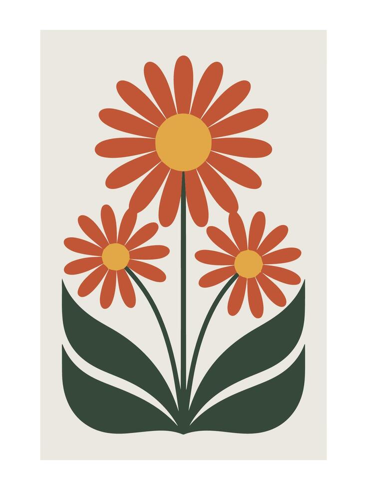 Retro Daisy Burst - Abstract Boho Wall Art , Retro home decor illustration, minimalist Wall art vector