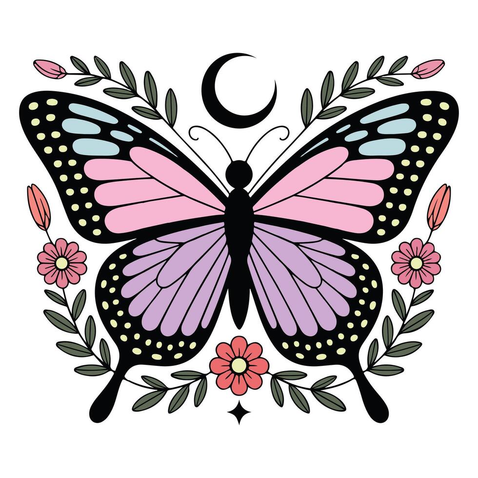 Artistic Moth Illustration Tee with Boho Energy vector