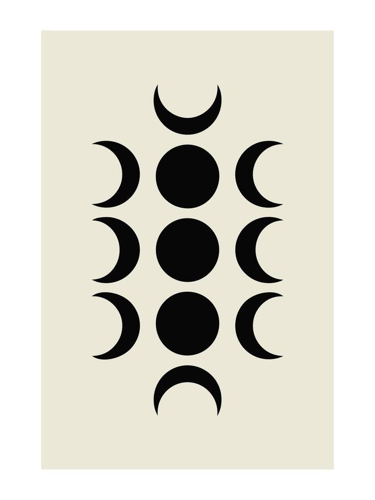 Vertical Moon Phases - Abstract Boho Wall Art , Retro home decor illustration, minimalist Wall art vector