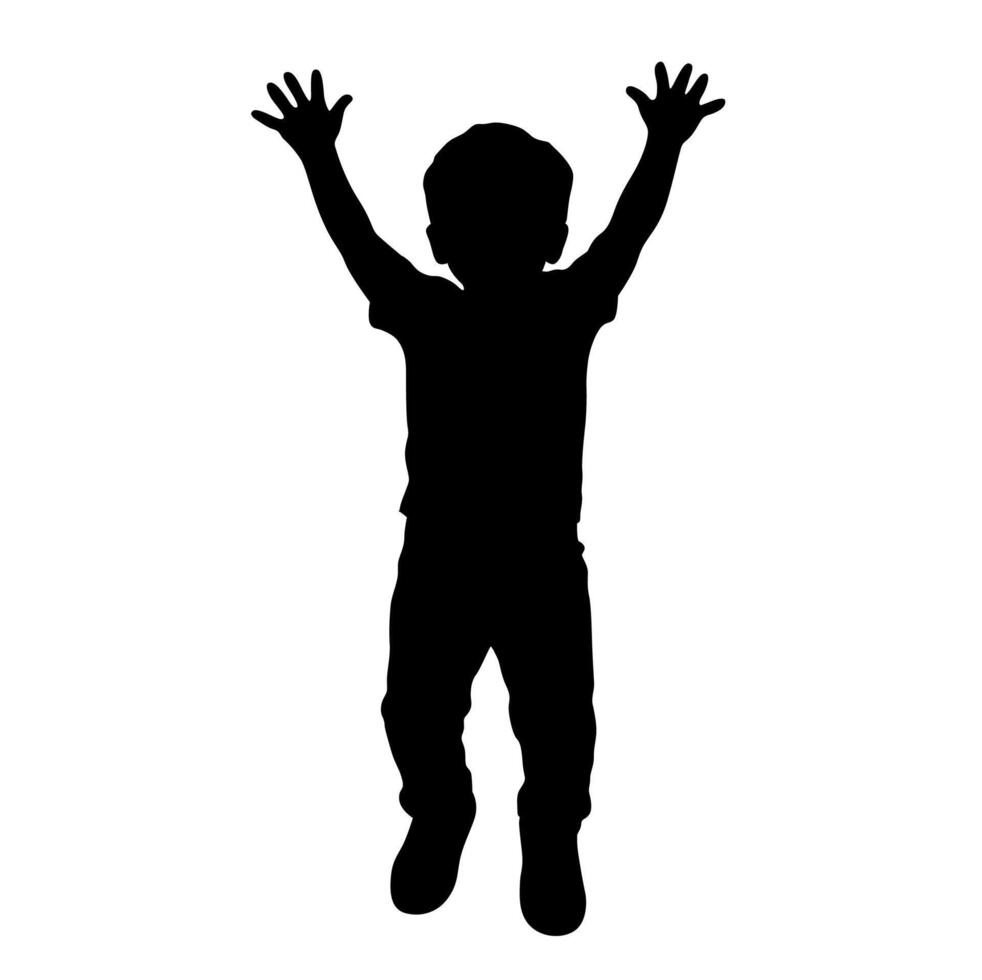 Boy jumping silhouette, happy children jumping, running isolated on white background vector