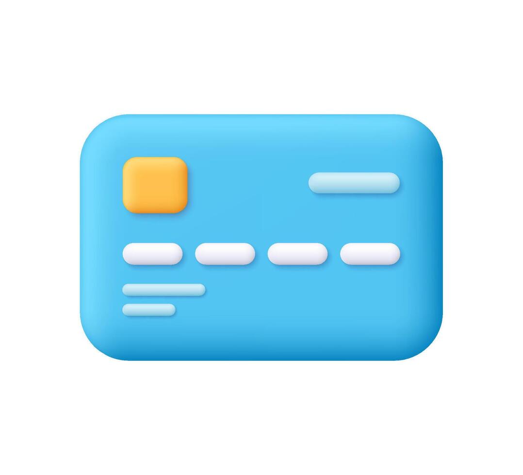 Blue credit card with yellow chip. Contactless online payments, banking, finance, transactions and online shopping concept.3d icon. Cartoon minimal style. vector