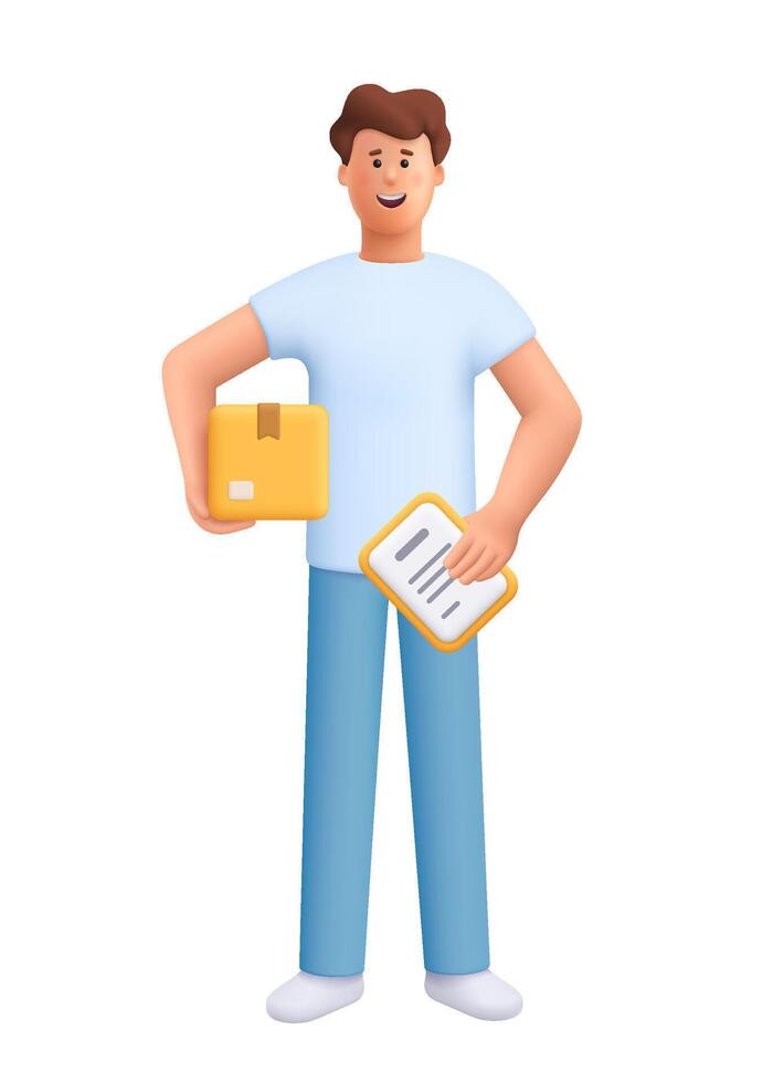 Delivery person with package and document vector