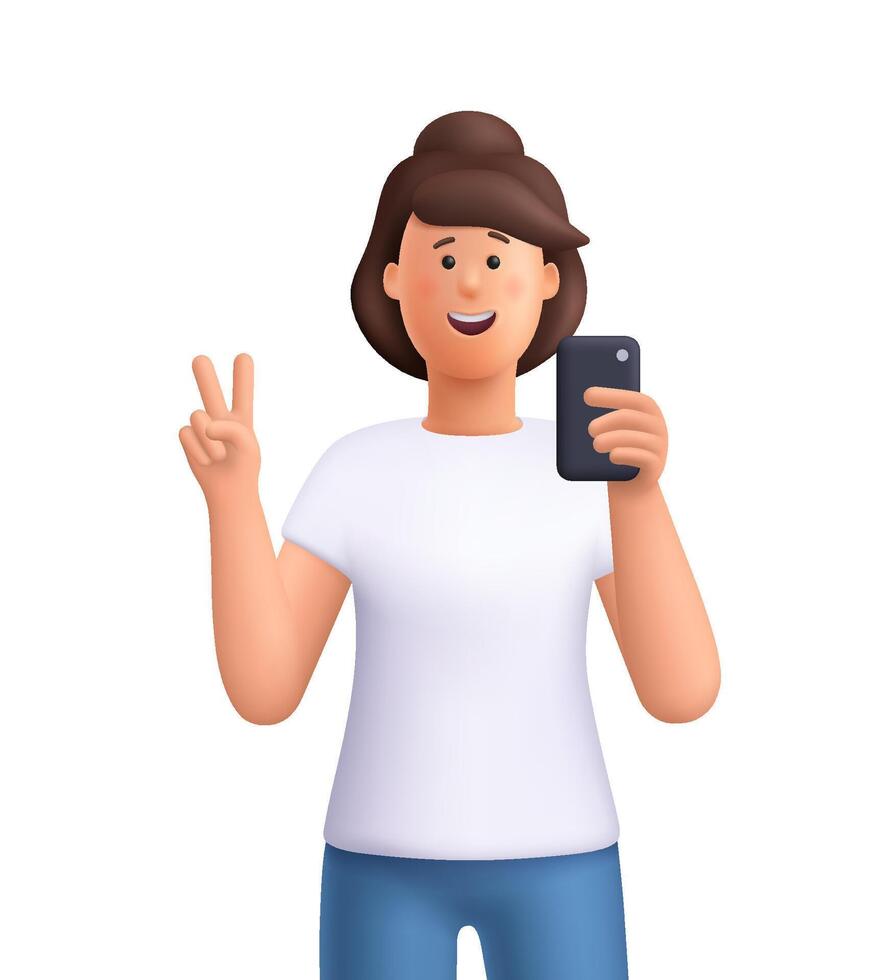 Cheerful character with smartphone vector