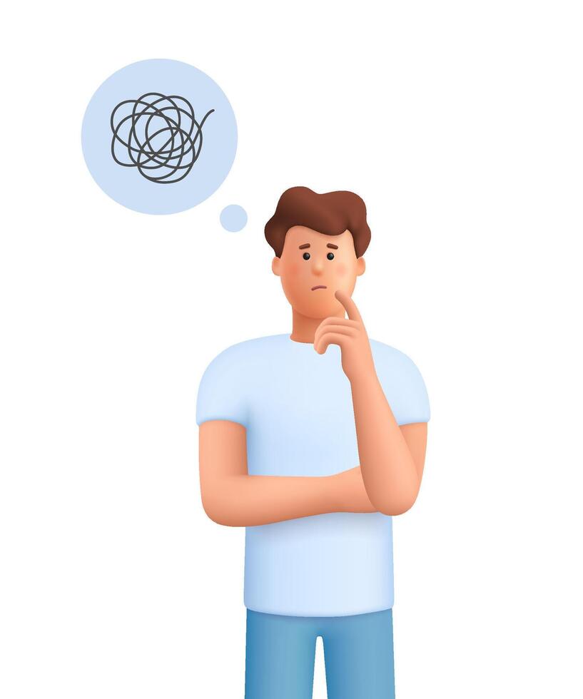 Person thinking with messy thoughts vector