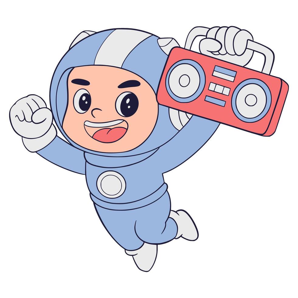 Astronaut and Radio Playing Cartoon Illustration vector