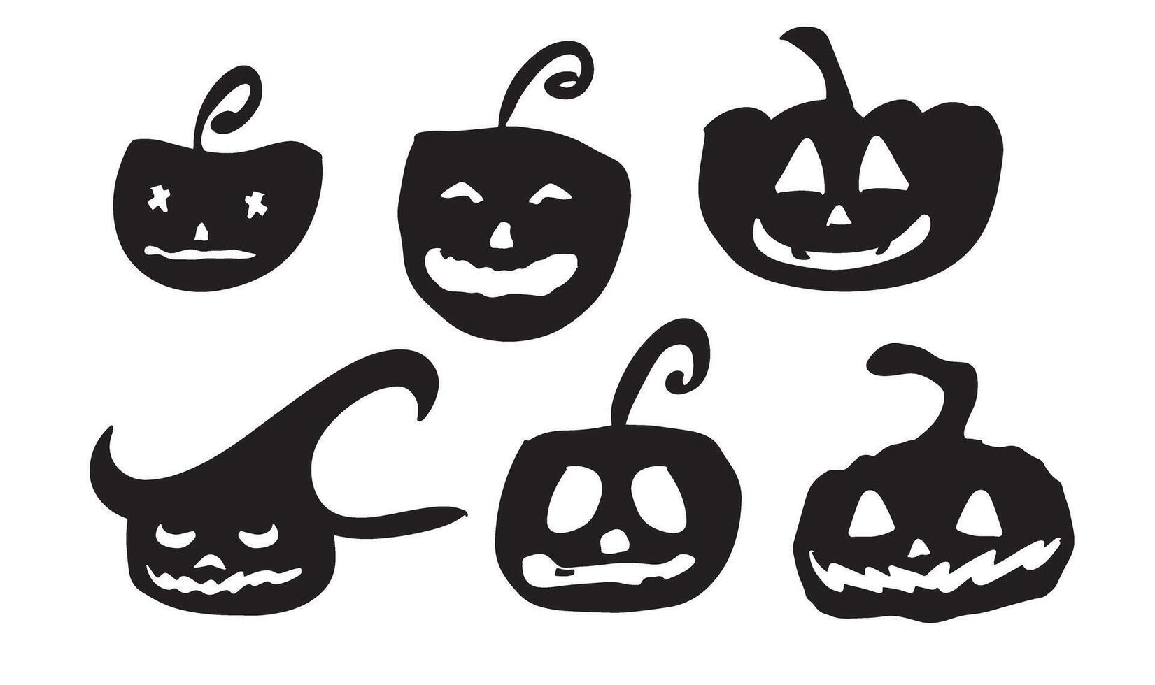 pumpkin set collection black color object icon costume character cartoon icon pumpkin happy halloween evil horror october month happy halloween pumpkin celebration event smile fear fun skittish autumn vector