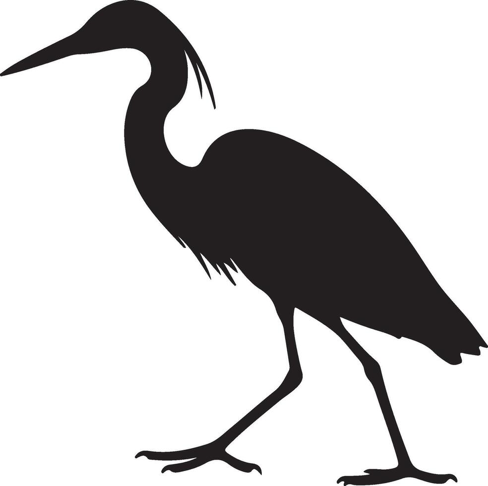 Egret Side view solid black silhouette vector