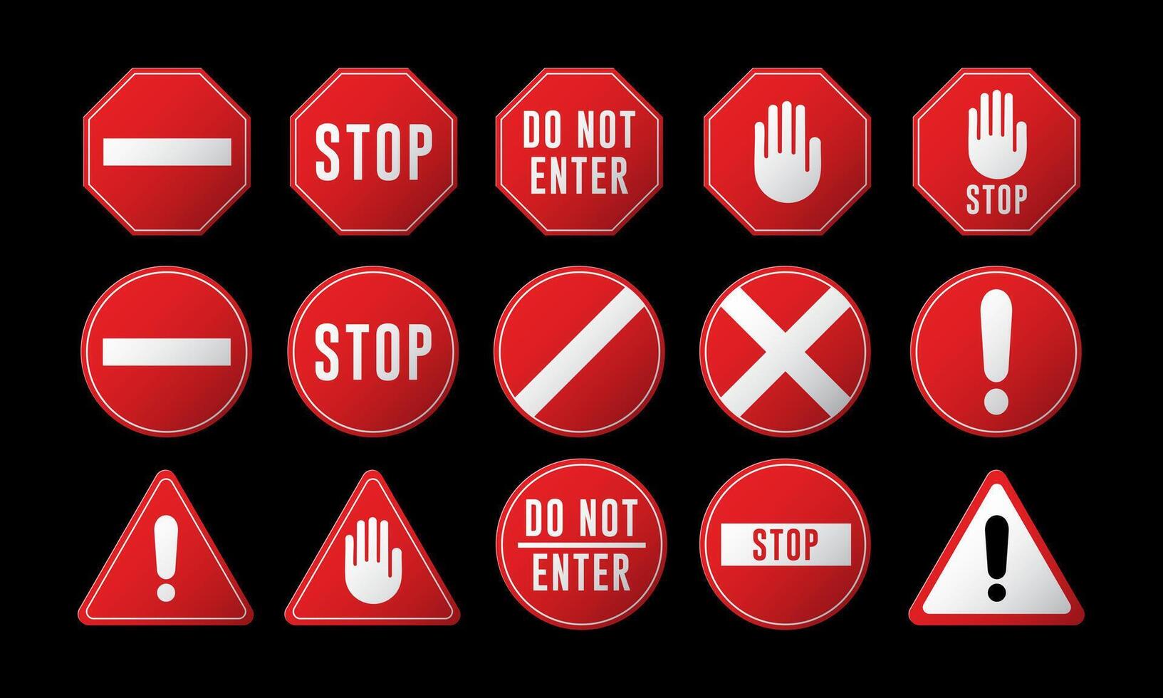 Red traffic signs including stop and warning signs vector