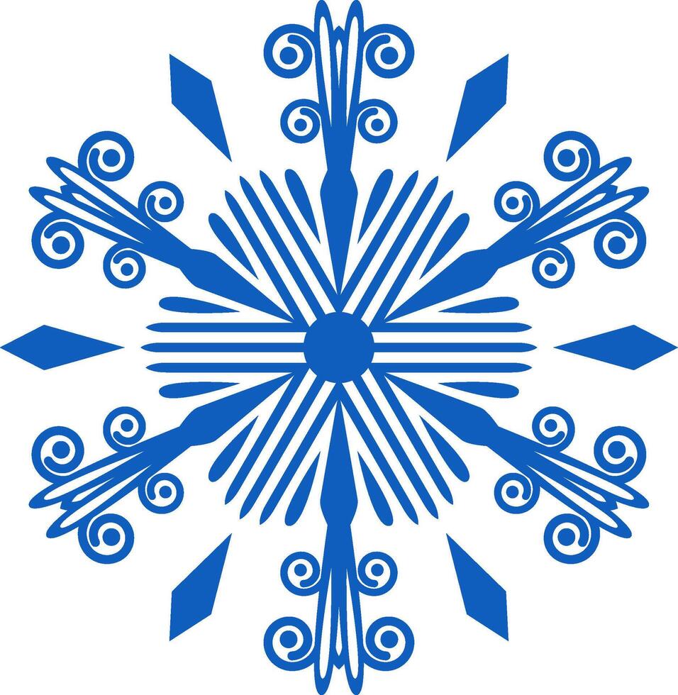 Intricate blue snowflake design radiating from the center, capturing the essence of winter magic and festive celebrations on a clean white background vector