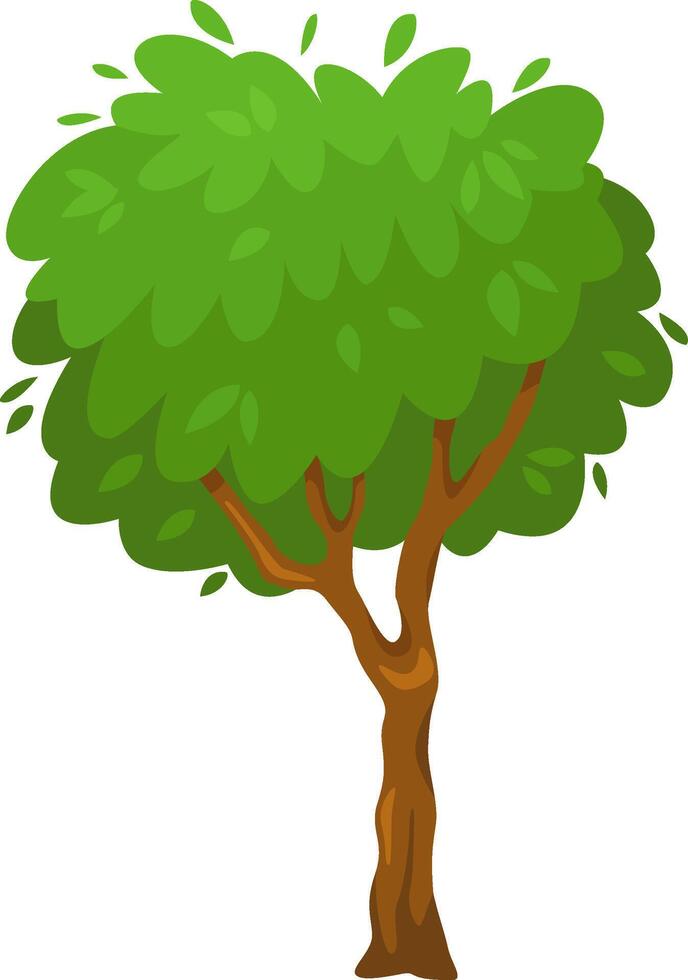 Cartoon tree featuring lush green foliage and a sturdy brown trunk, creating a vibrant and whimsical nature illustration set against a clean white backdrop, perfect for various design projects vector