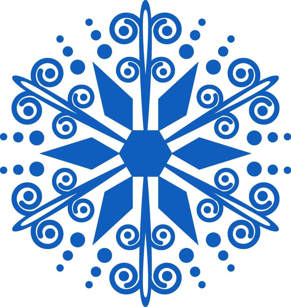 Stylized blue snowflake featuring intricate dots and swirling patterns, creating a captivating festive winter atmosphere ideal for enhancing Christmas and holiday themed designs vector
