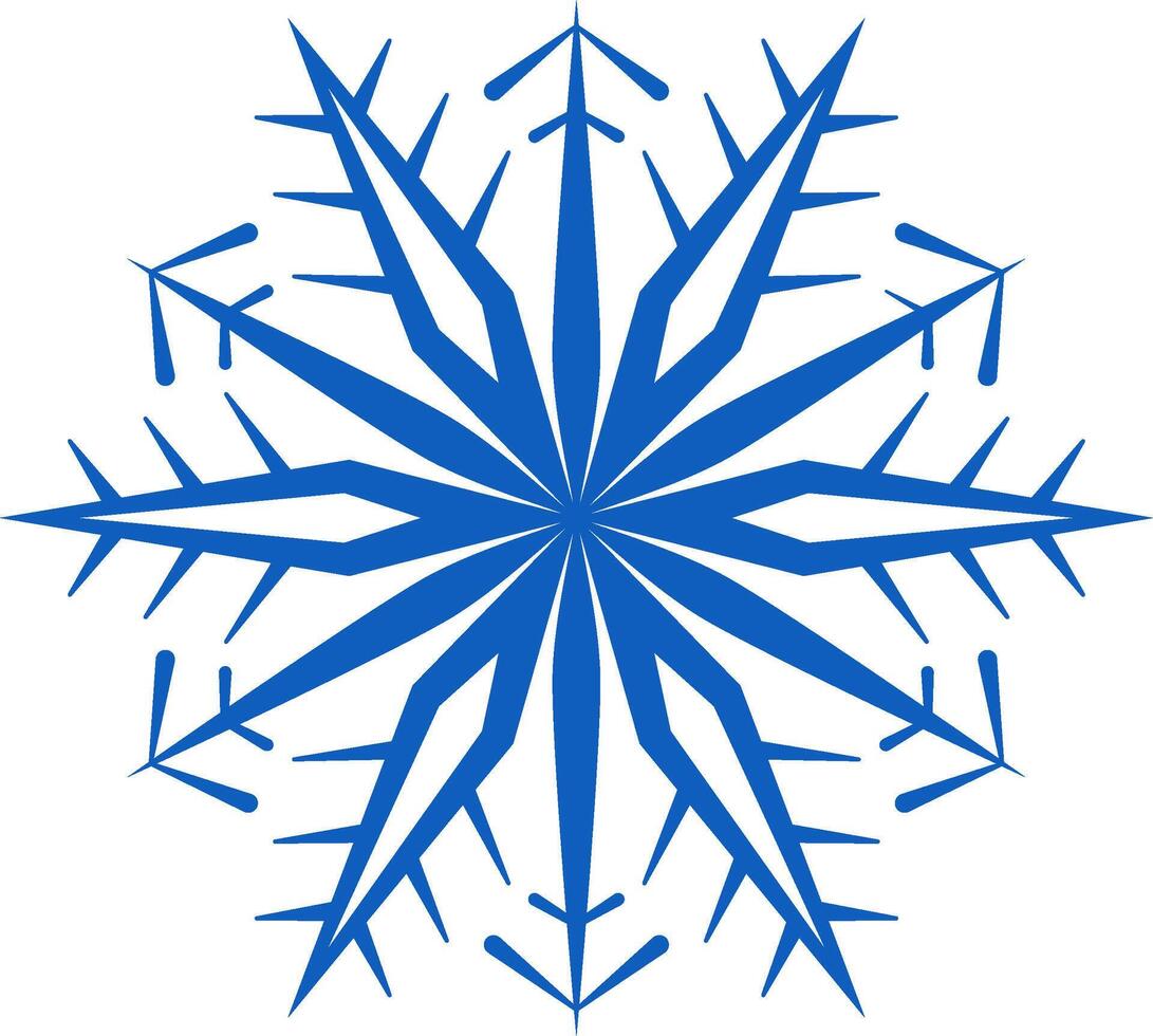 Blue snowflake with sharp edges and intricate details creating a beautiful and festive winter design element, perfect for Christmas or holiday projects vector