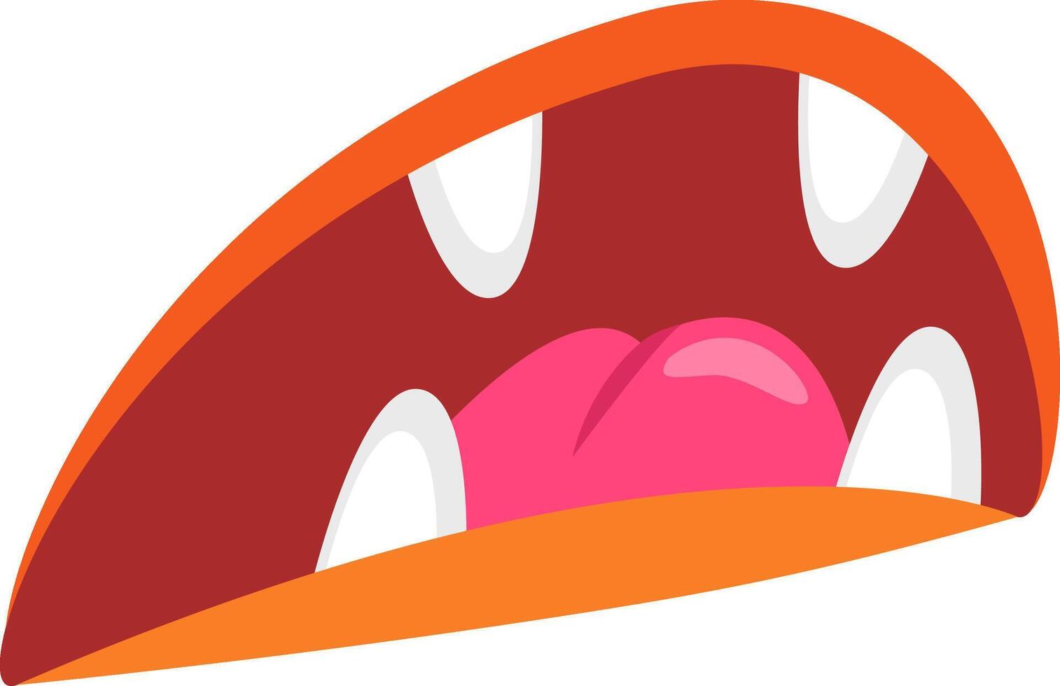 Open mouth of a cartoon monster roaring, displaying sharp teeth and a vibrant tongue, perfect for adding a playful yet spooky touch to Halloween themed projects and designs vector