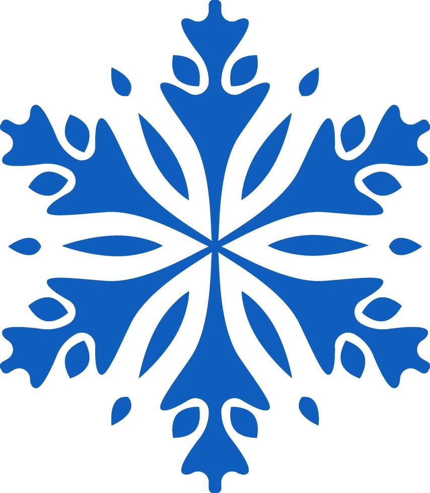 Intricate blue snowflake design featuring delicate patterns on a white background, representing the beauty of winter, Christmas celebrations, cold weather, and icy precipitation vector
