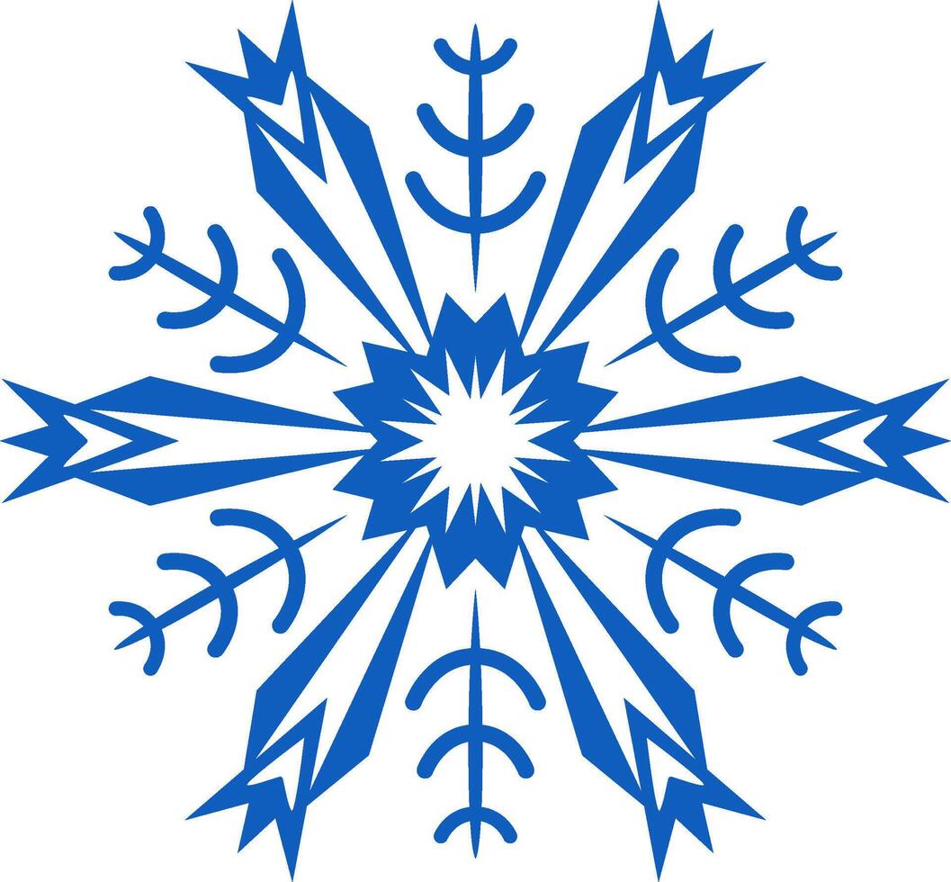 Stylized blue snowflake with sharp edges and rounded shapes creating a festive and wintery mood, perfect for Christmas or holiday decorations vector