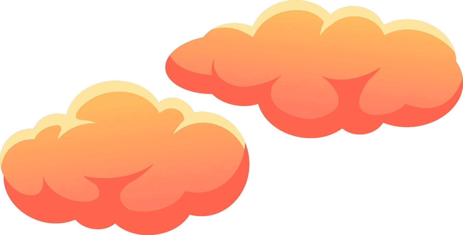 Two orange cartoon clouds are floating in the white sky, creating a cheerful and dreamy atmosphere, perfect for children's book illustrations or any project needing a touch of whimsy vector
