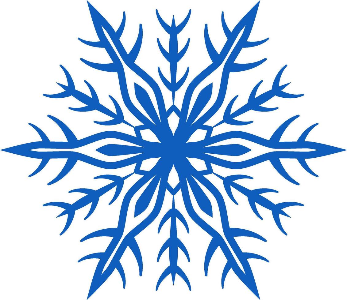 Stylized blue snowflake resting on a pristine white background, capturing the essence of winter, evoking feelings of coldness, ice, snow, and festive Christmas decorations vector