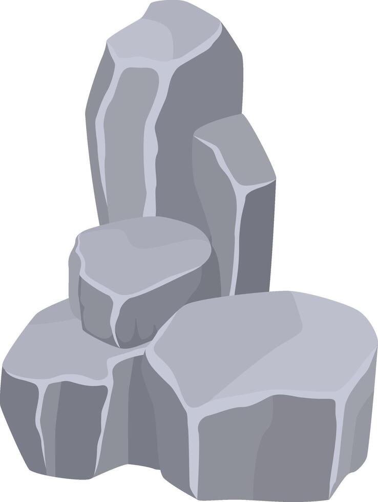 Five gray rocks of various sizes are stacked, creating a natural pedestal, perfect for showcasing products or concepts related to nature, geology, or stability, against a clean white backdrop vector