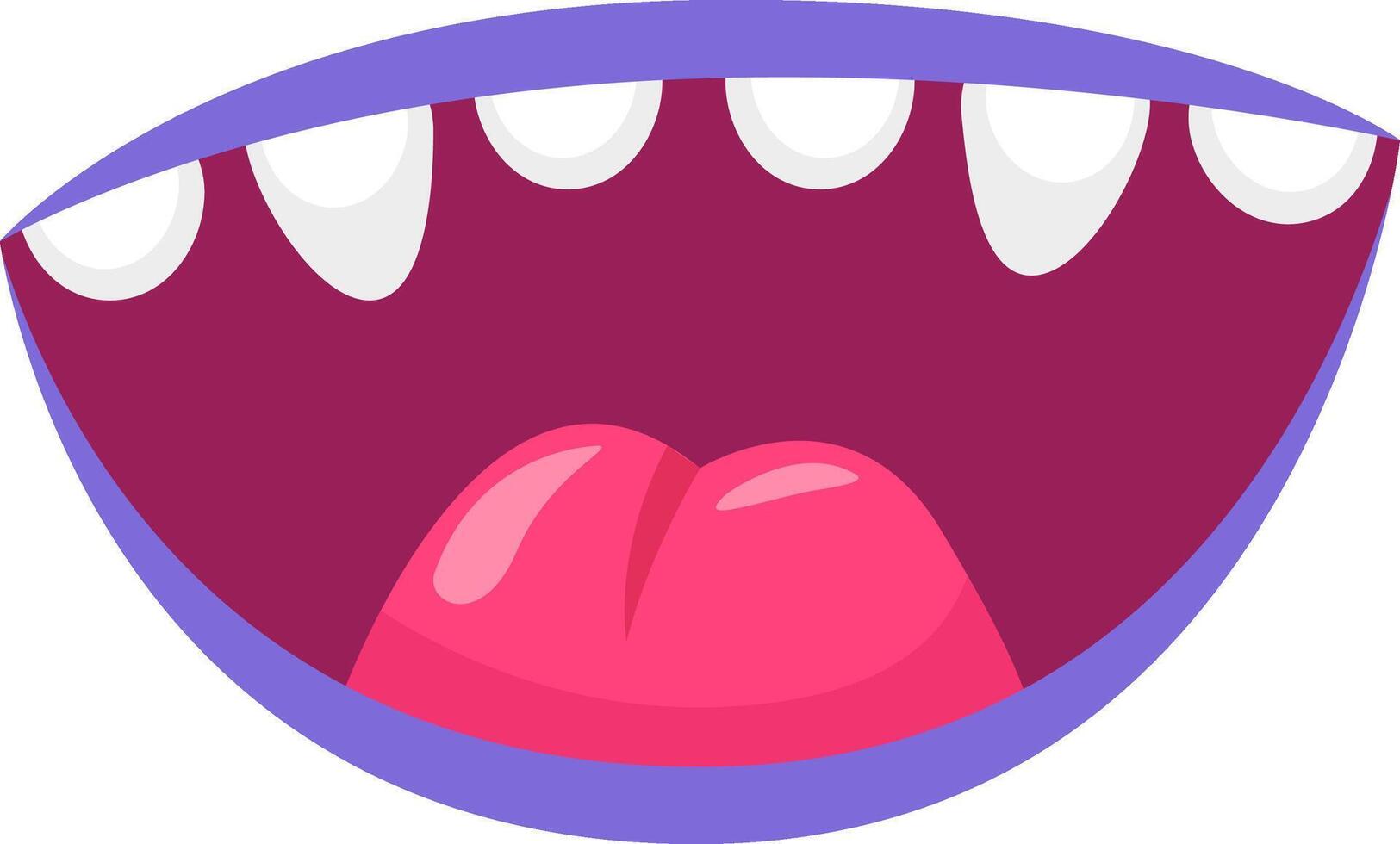Cartoon open mouth showing tongue and teeth, ideal for concepts related to communication, speaking, tasting, or expressing emotions like happiness or excitement vector