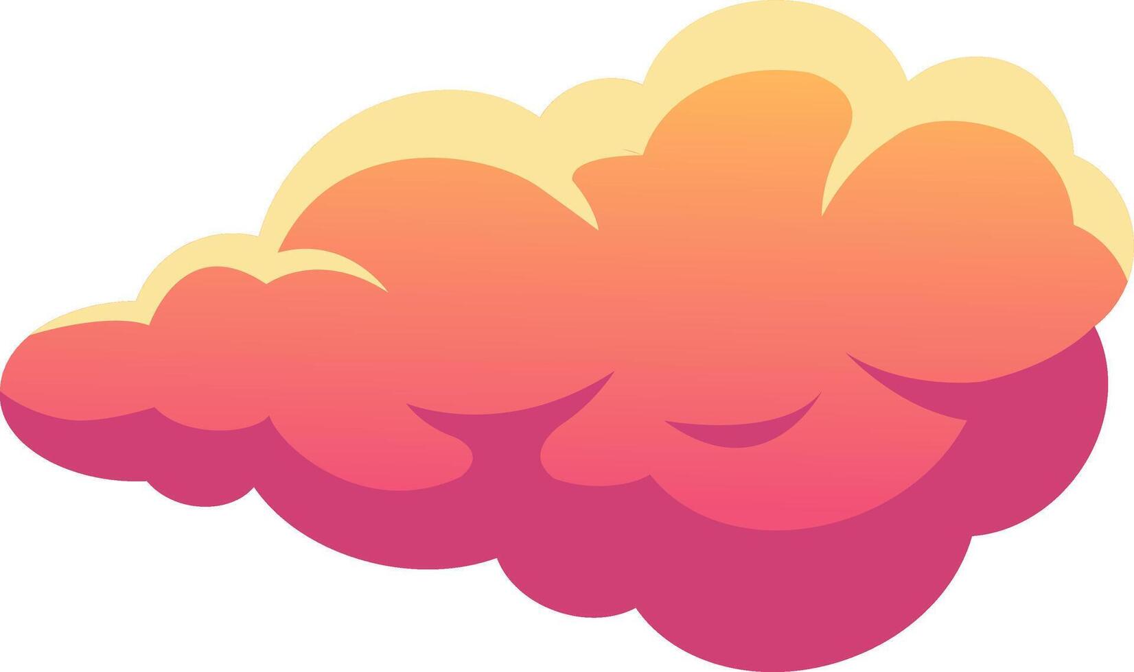 Cartoon cloud floating in a white sky, showcasing a vibrant pink and orange gradient. Creating a dreamy and playful atmosphere, perfect for evoking joy and imagination vector