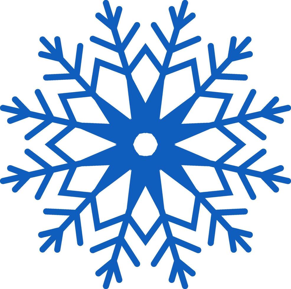 Geometric and stylized blue snowflake resting on a white background, evoking the essence of winter, Christmas festivities, and the chill of cold weather vector