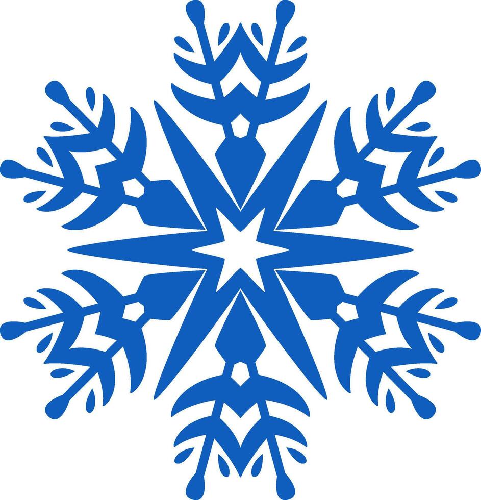 Stylized blue snowflake resting on a crisp white background, evoking feelings of Christmas, winter holidays, and the beauty of ice and snow during the chilly season vector