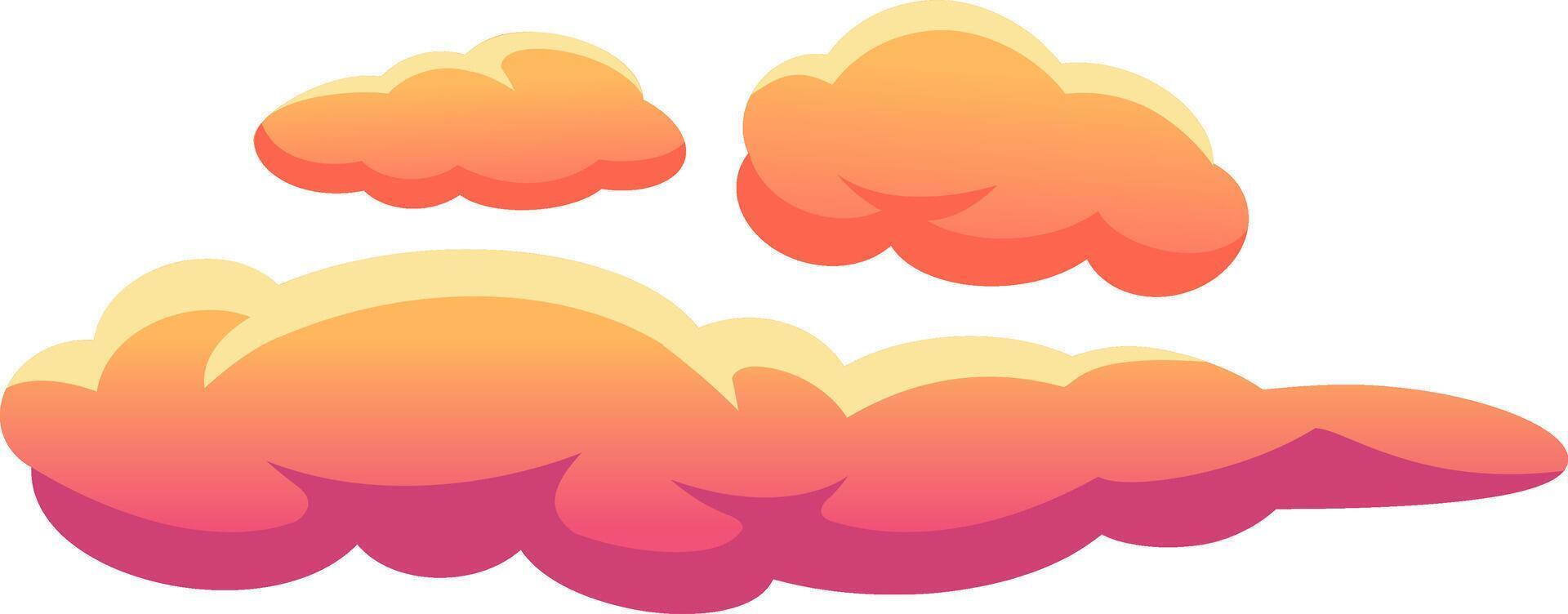Cartoon clouds with a gradient of orange, yellow, and pink colors, creating a dreamy and playful atmosphere suitable for various design projects vector
