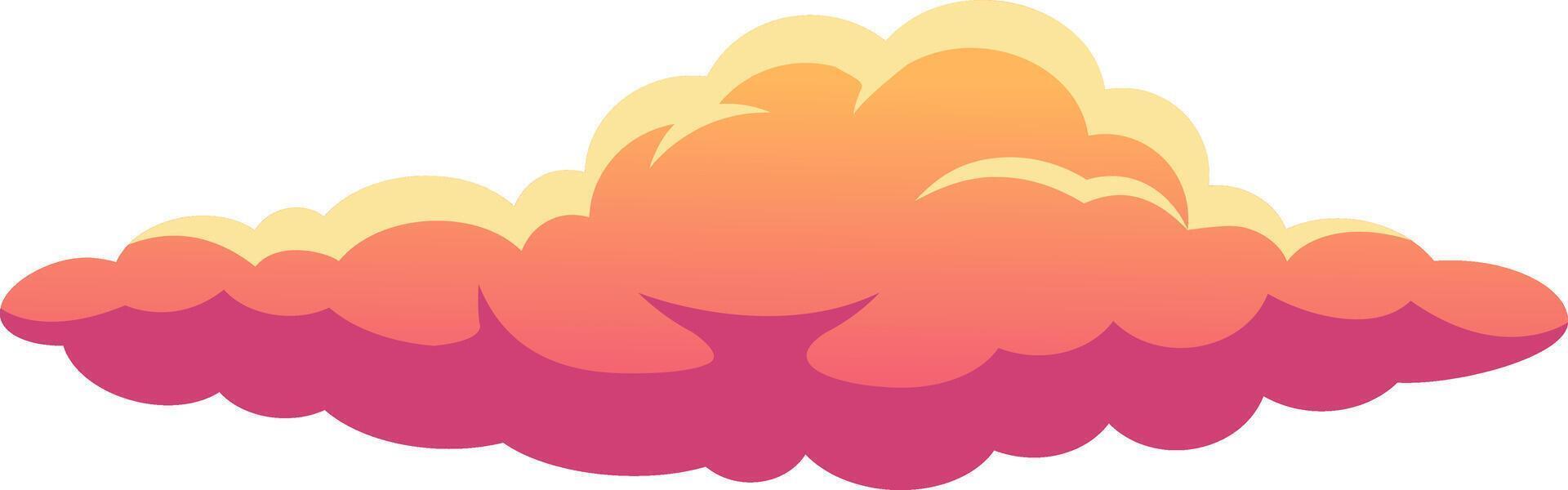 Cartoon cloud floating in a clear sky with a gradient from pink to orange and yellow, representing concepts like weather, meteorology, atmosphere, dreams and imagination vector