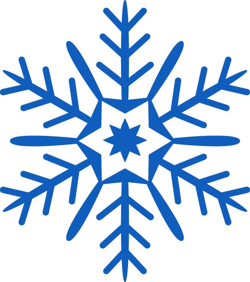 Classic six pointed blue snowflake featuring a star shaped center, representing the beauty of winter, the festive spirit of Christmas, and the chill of freezing temperatures vector