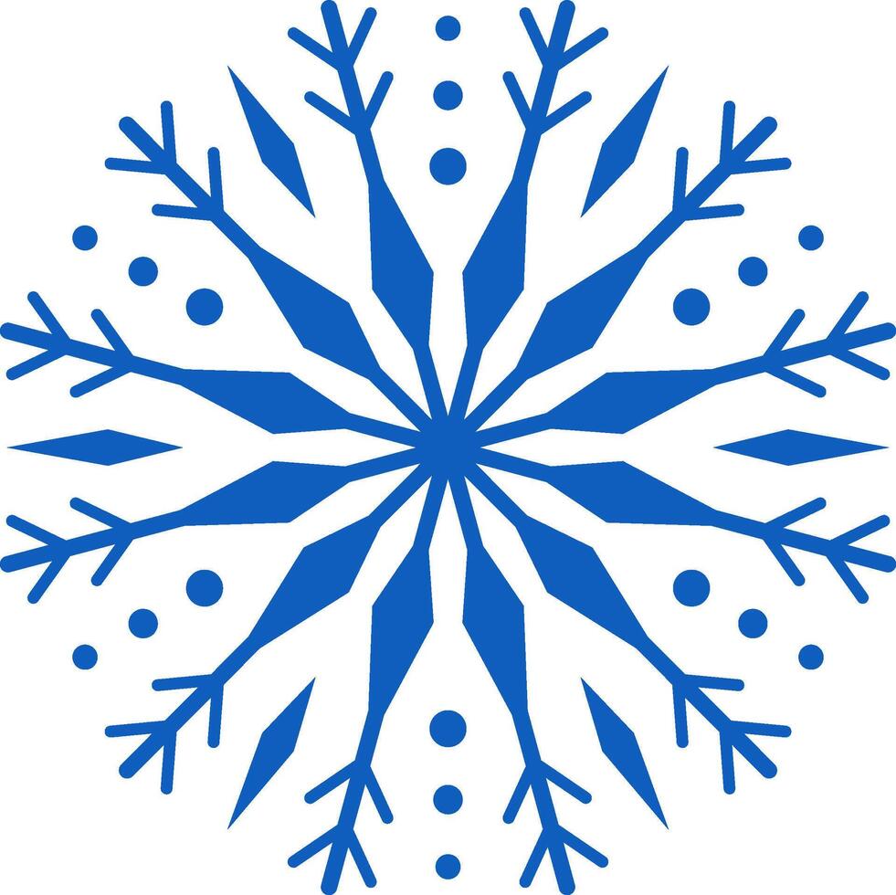 Stylized blue snowflake with dots is isolated on white background and representing winter, Christmas, cold weather, frost and frozen season vector