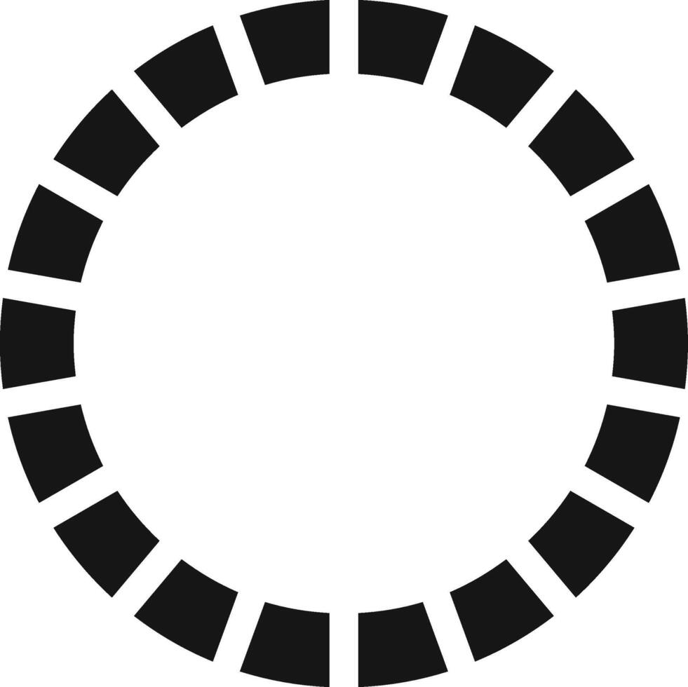 Segments arranged in a circular formation create a preloader or buffer icon, representing an ongoing process or download with a clean, simple design in black and white vector